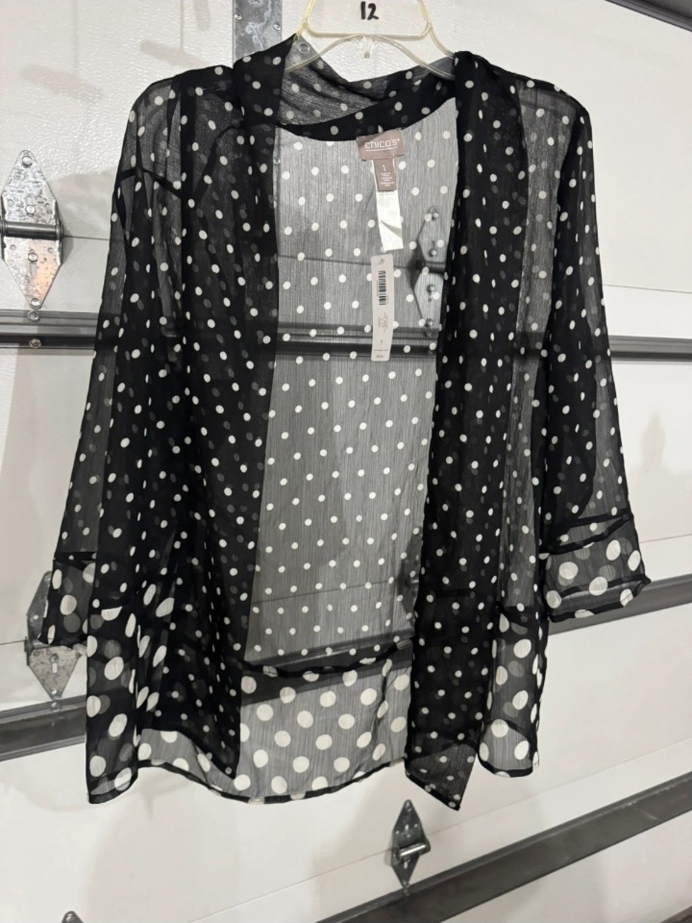 Chico's Polka Dot Easy Jacket LS Blouse Black & White Size 1
